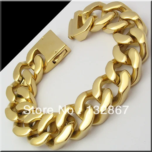 155g Heavy STAINLESS STEEL CUBAN CURB LINK GOLD BRACELET 9