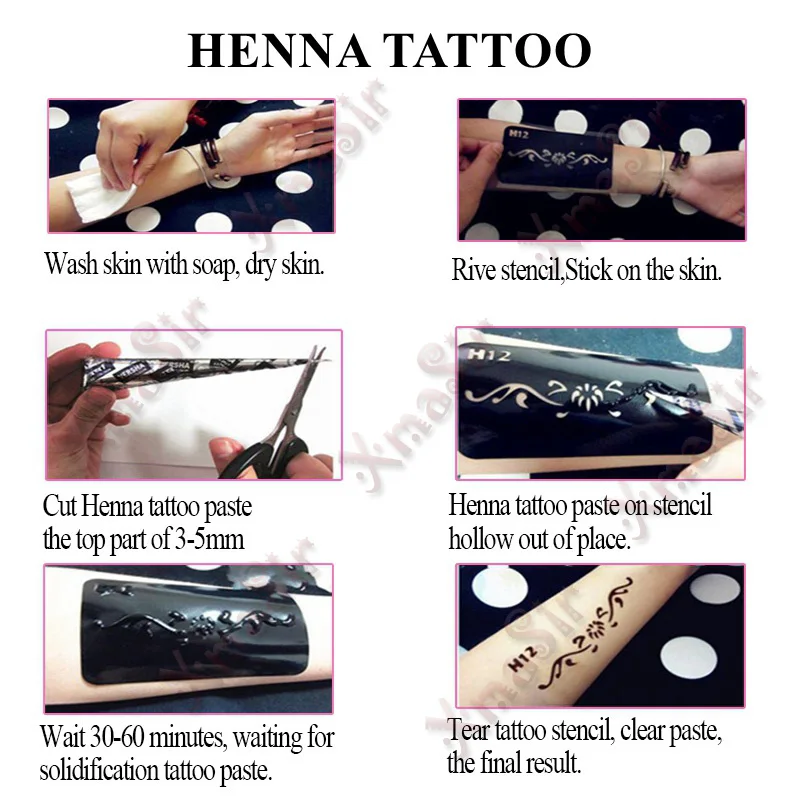 6PCS Self-Adhesive Reusable Henna Tattoo Stencil Set Mehndi Aribrush Templates for Women Girl Body Paint Indian Tattoo Stickers