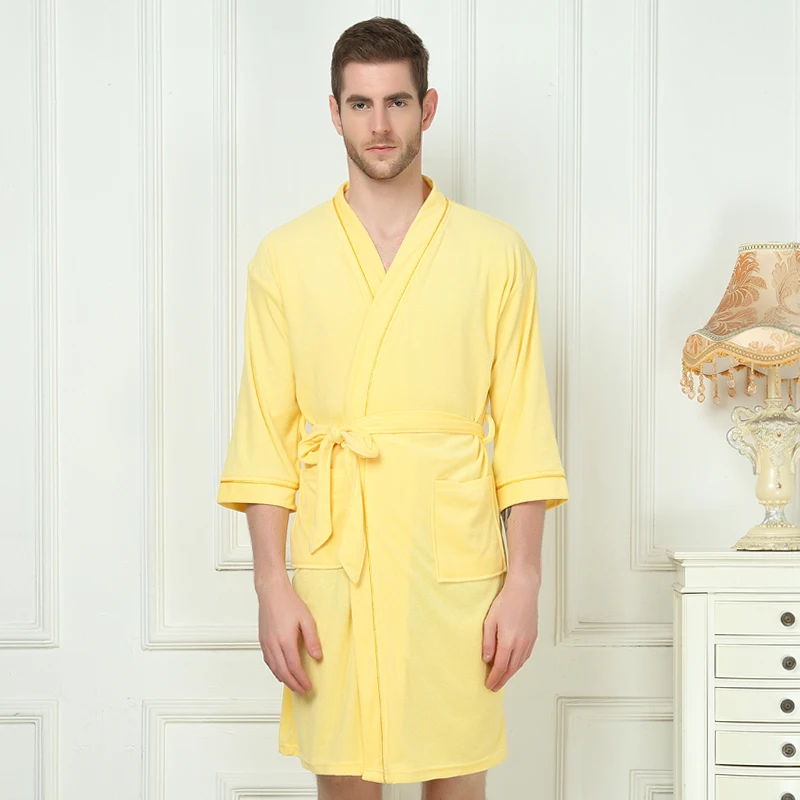 Summer Bathrobe Men Kimono Robe Men Sexy Bath Robe Plus Size XL 90% Sleeve Nightgown Male Bathrobe Suck Sweat Dressing Gown