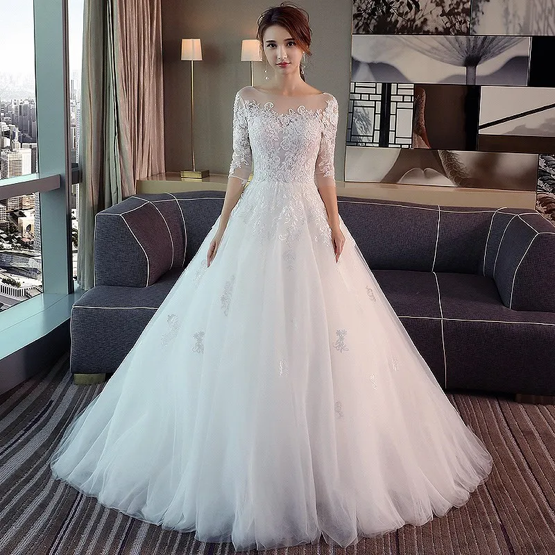 Wedding Dress Female New Lace Up Wedding Dresses Bride Marriage Long Sleeve Ball Gowns Dress Plus Size