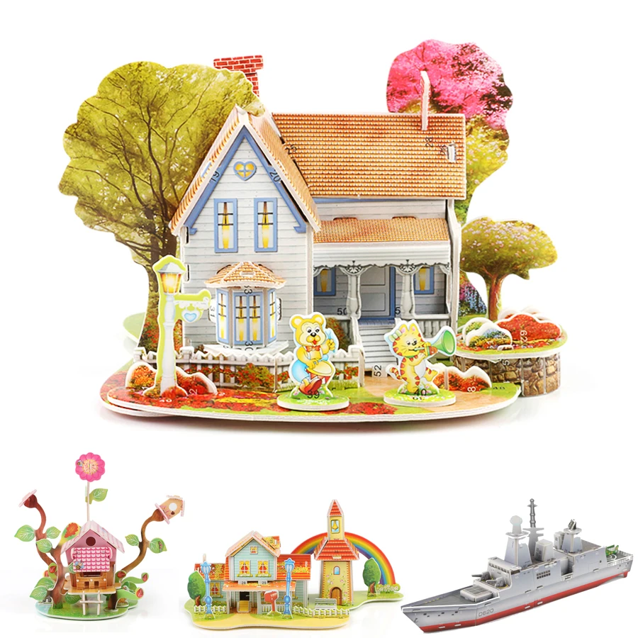 3D DIY Puzzle Jigsaw Baby toy Kid Early learning Castle Construction pattern gift For Children Brinquedo Educativo Houses D19