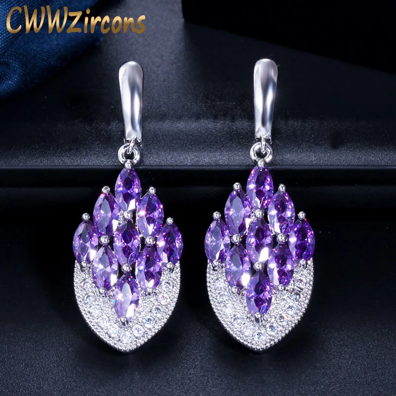 CWWZircons Vintage Anchor Shape Dangle Drop Long CZ Red Purple Crystal Earrings for Women Fashion Jewelry Accessories CZ447