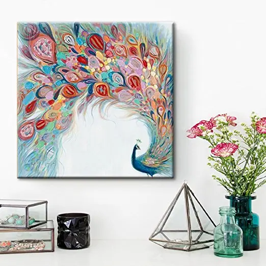 2018 Top Artist Art Work Oil Paintings 100% Hand Painted Oil Painting Animal Peacock Spreads Its Tail Painting for Home Decor