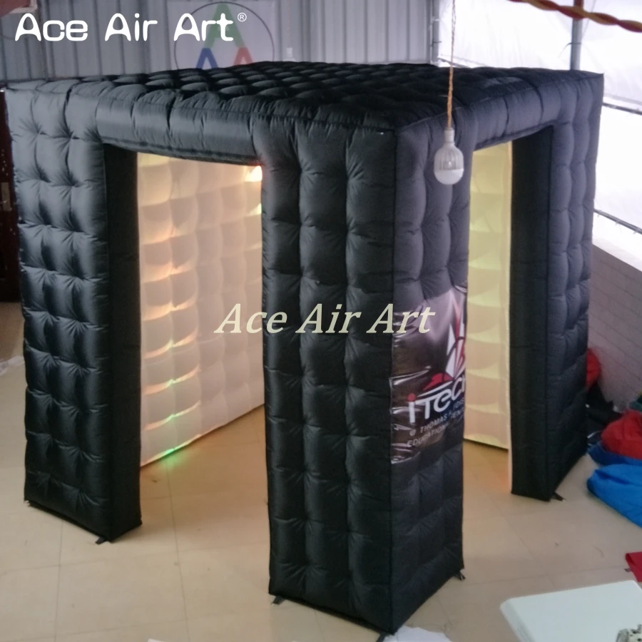 

Customized Door Next to Door Black Outside/White Inside ITECH BOOTH Tent Inflatable Photo Booth Enclosure with Lights System