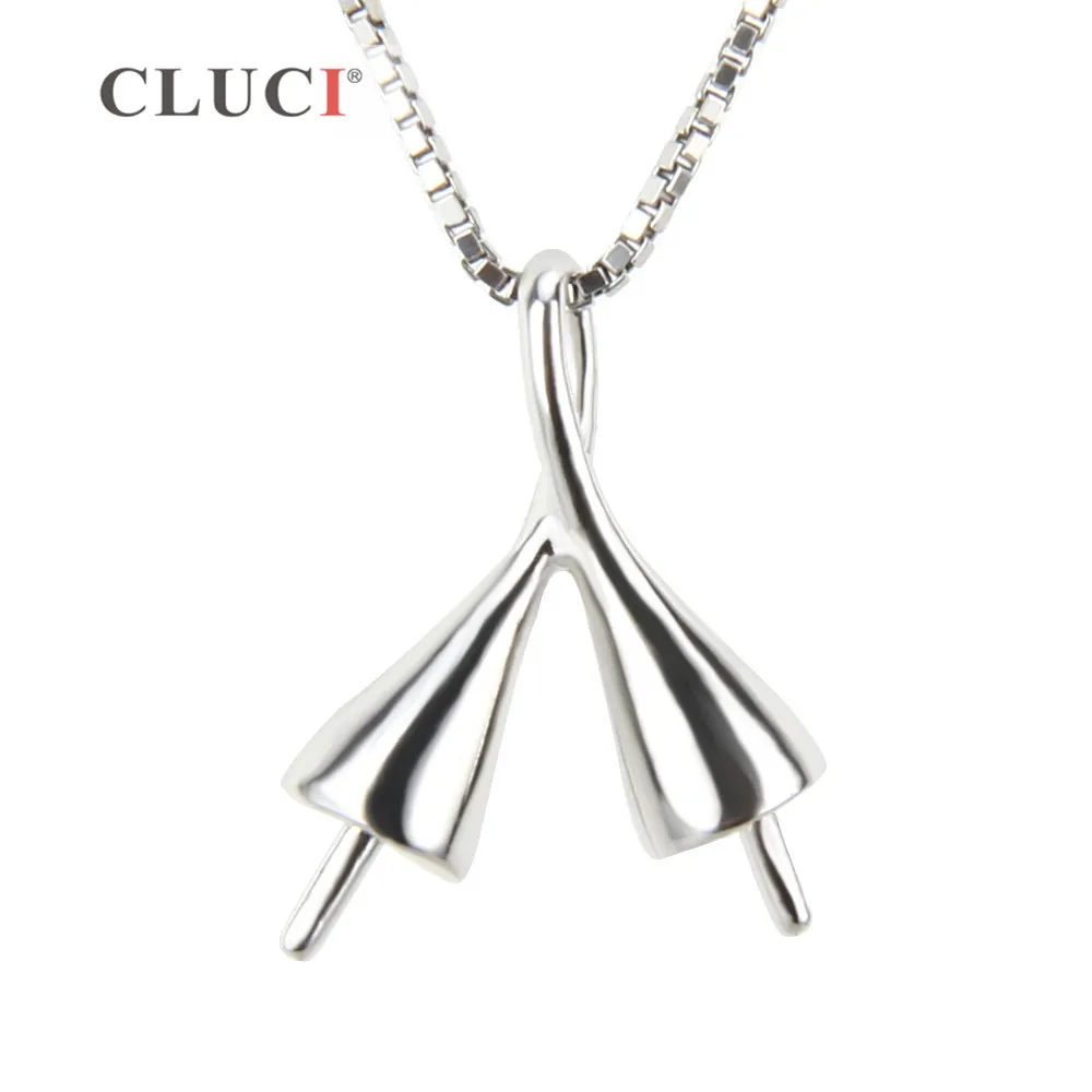 CLUCI Simple 925 Sterling Silver Pendant Accessories With Twins Pearls Mounting Jewelry for Women SP136SB