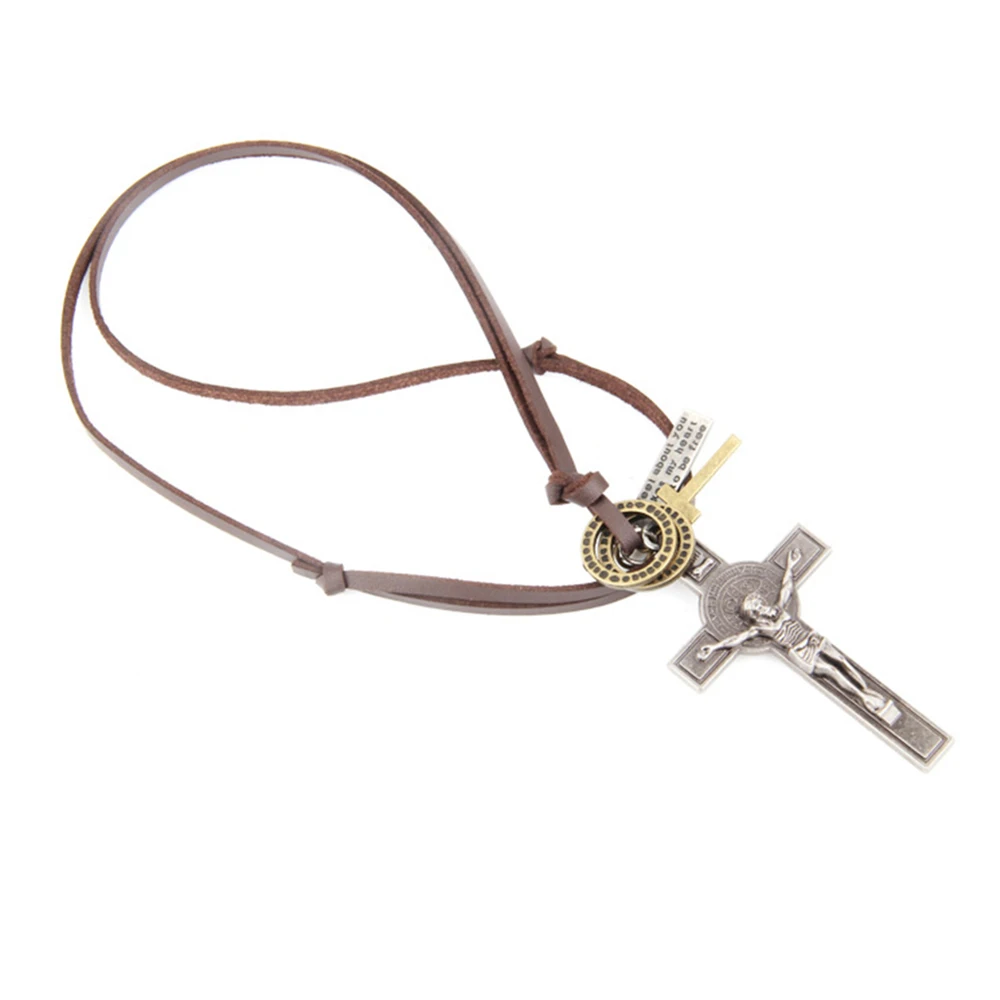 Car Ornament Cross Pendant Retro Jesus Christ Leather Rope  Decoration Auto Interior Rearview Mirror Hanging Accessories Gifts