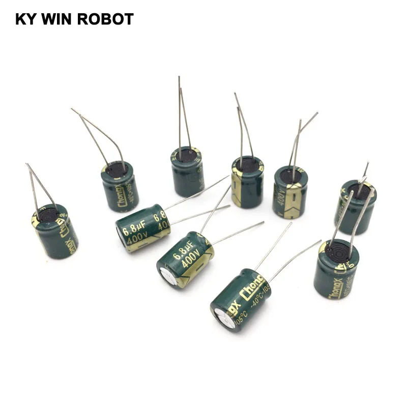 10 قطعة 400V 6.8 فائق التوهج 10x13 مللي متر 105C شعاعي عالية التردد مقاومة منخفضة مُكثَّف كهربائيًا 6.8 فائق التوهج 400V