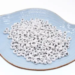 CHONGAI 100/500 pièces/500 grammes de perles de lettres acryliques oblates simples Alphabet blanc Bracelet rond bijoux perles et fabrication de bijoux 4x7MM