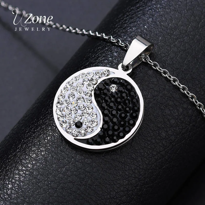 UZone Stainless Steel Zircon Yin Yang Tai Chi Pendant Necklace Zircon Coin Symbol Necklace for Women best friends Jewelry Gift