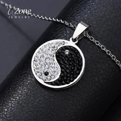UZone Stainless Steel Zircon Yin Yang Tai Chi Pendant Necklace Zircon Coin Symbol Necklace for Women best friends Jewelry Gift
