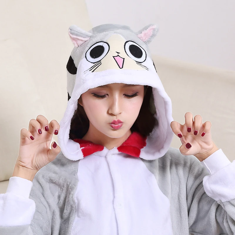 Flannel Cheese Cat Kigurumi Pajamas Anime Onesies For Adults Back Zipper Women One-Piece Pyjama Sleepwear Men Cosplay Costume