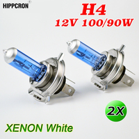 Hippcron H4 Halogen Bulb 12V 100/90W Super White 2 PCS Dark Blue Glass Stainless Steel Base Car Lamp