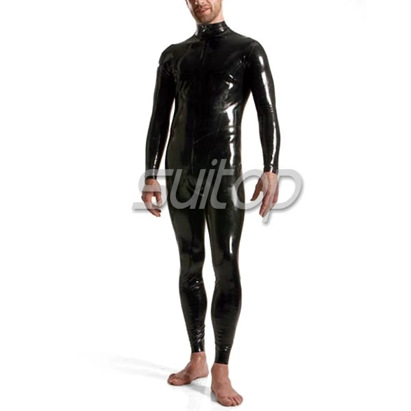 

classical rubber latex catsuit for males SUITOP men's body suit with front zip to waist back