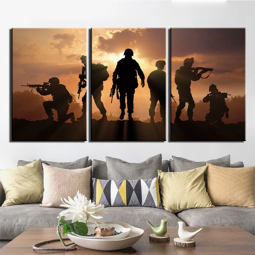 HD Print 3 Piece Canvas Art Patriotic US military Poster Paintings on Canvas Wall Art for Home Decorations Wall Decor Framework