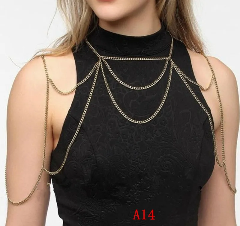 New Arrival STYLE A14 Gold Colour DOUBLE SHOULDERS CHAIN BODY JEWELRY Women's Love Necklace