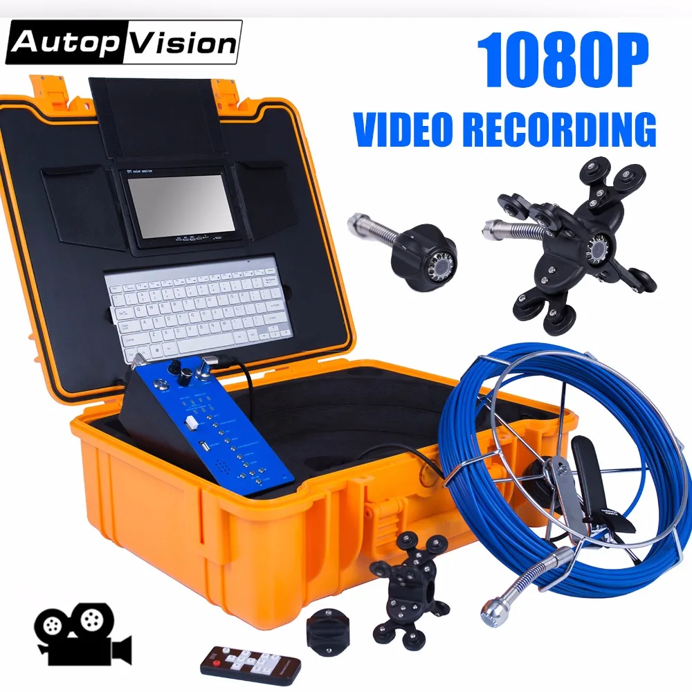 

H1 20M 1080P pipe blue cable video inspection sewer 25mm pipe camera with Meter Counting , Type function 7inch display monitor