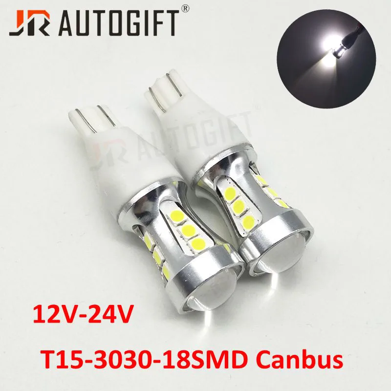 10 шт. автостайлинг T15 Canbus 12В-24В лампы без ошибок внутренний излучатель LED W16W Внешняя Автомобильная Лампа 18SMD 3030 белая фонарь