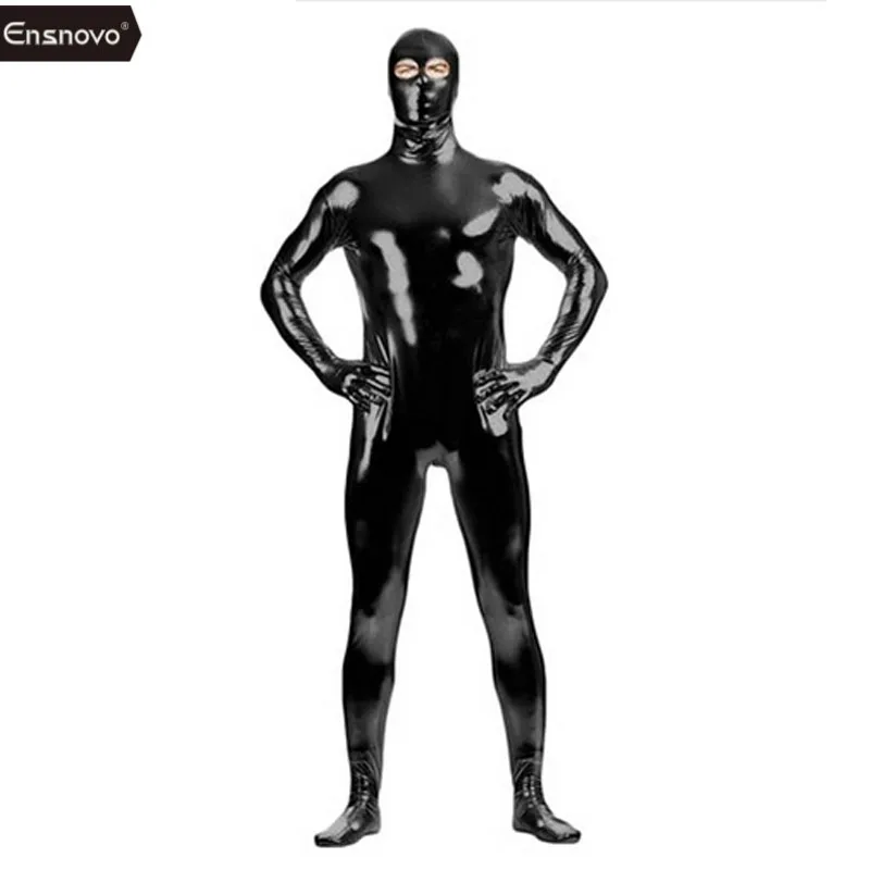 Ensnovo Men Catsuit Open Eye Spandex Shiny Metallic Zentai Suit Full Body Nylon Custom Skin Open Eyes Costume Bodysuit