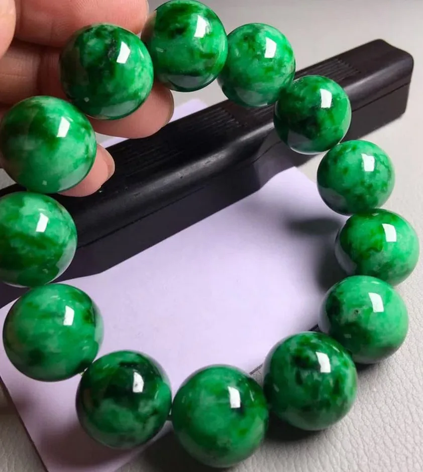 Natural Burmese Jadeite A Dry Green Tielongsheng Diameter Ball Bracelet Jadeite Man Green Men's and Women's Handstrings