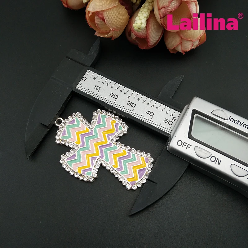 50pcs/lot New Style Cross Charm Enamel And Rhinestone Metal Multicolor Cross Charm Pendant for DIY Necklace Jewelry Making