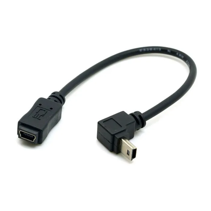 2 peças 90 graus de direção para cima e para baixo angular mini usb 5 pinos macho para mini cabo de extensão usb fêmea 0.2m, 20cm