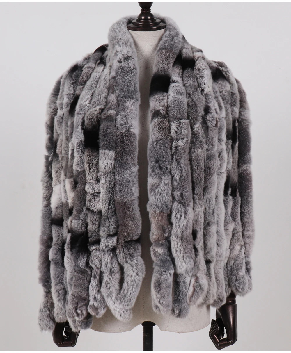 Neuer langer Schal aus echtem Rex-Kaninchenfell für Damen, warm, weich, hochwertig, modischer Rex-Kaninchenfell-Schal mit Quasten. – Detail 7