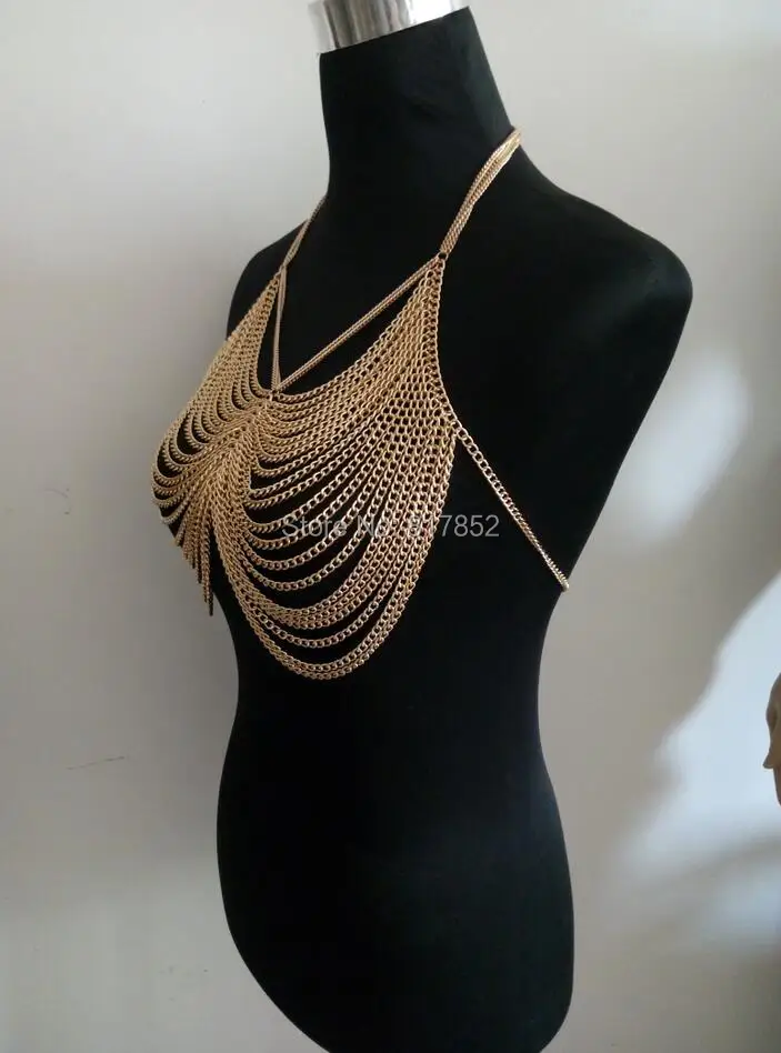 NEW STYLE FASHION WOMEN HARNESS Gold Colour CHAINS UNIQUE DESIGN SEXY BRA BODY CHAINS JEWELRY 3 COLORS WRB04