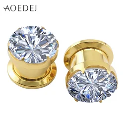 4-16mm Crystal Plugs Tunnels Gold Color Stainless Steel Expander Piercing Plug Stone Metal Ear Gauge Flesh Tunnel Ear Stretchers