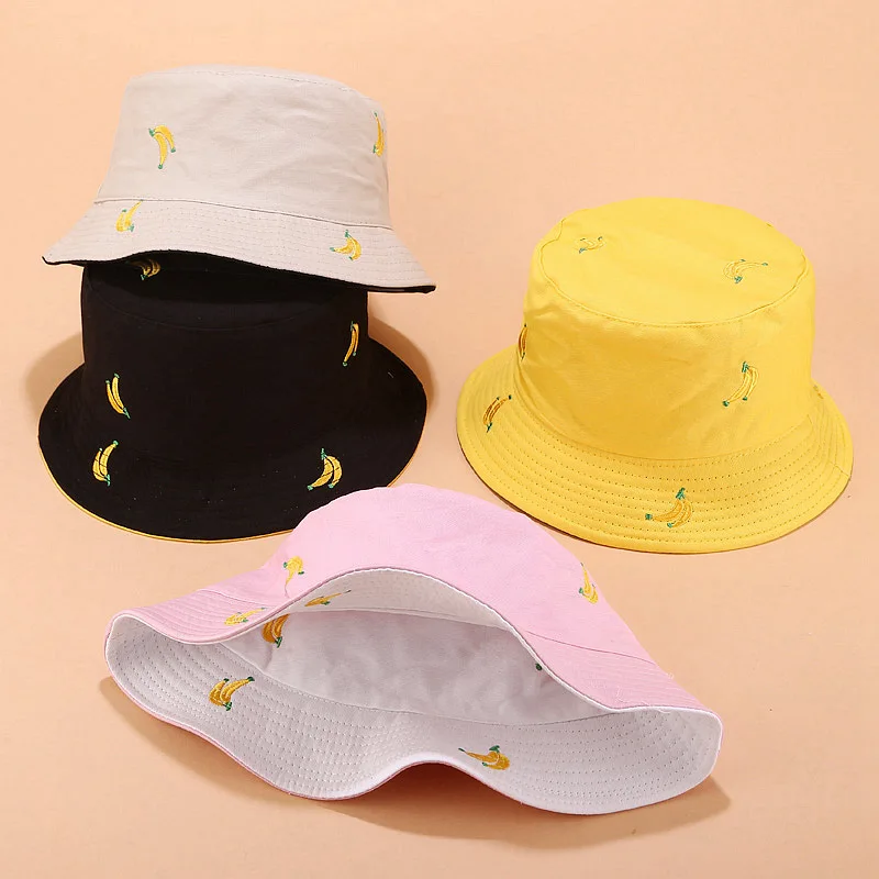 2021 four seasons Cotton Fruit banana Double-sided wear Bucket Hat Fisherman Hat outdoor travel Sun Cap  for Men and Women 89