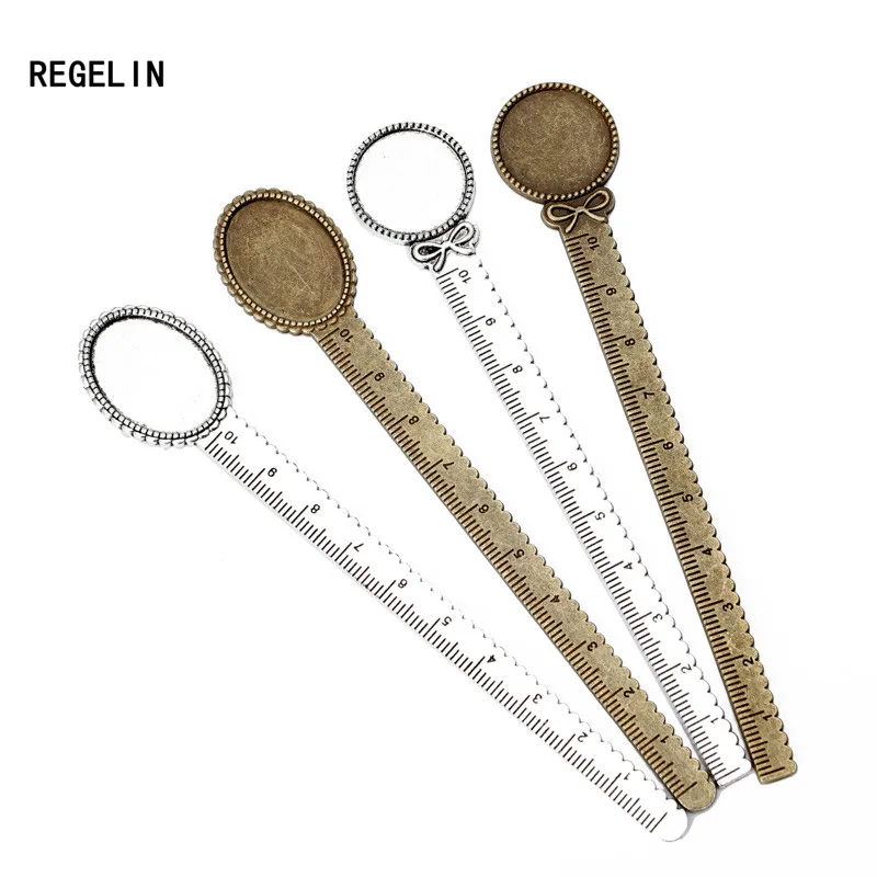 REGELIN 5pcs/lot Vintage Style Handmade Ruler Bookmark Cabochon Base Bookmark Setting for 20mm/18x25mm For DIY Making Finding