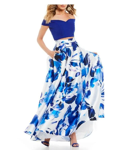 Fashionalbe Prom dress 2019 graduation dress A line royal blue printing Evening dresses formal dress women elegant evening gowns