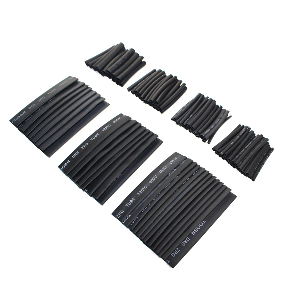 127pcs/lot Black 7 Sizes Assorted 2:1 Flame-retardant Bagged Heat Shrink Tubing Kit