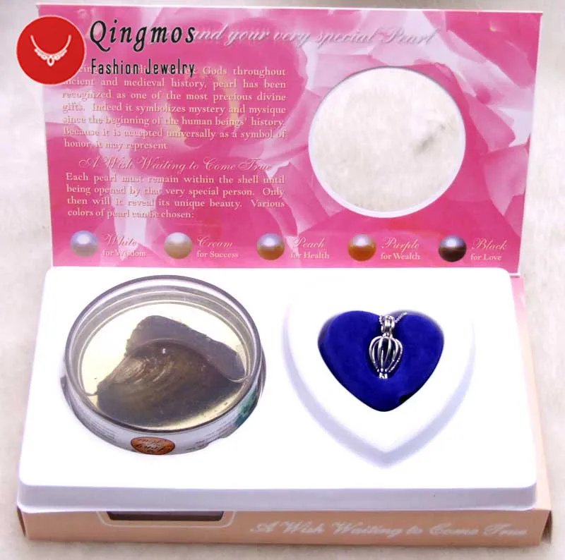 Qingmos Wish Pearl Fashion gift One Box Heart Pendant Necklace for Women with Love Pearl Oyster Chokers Chain Gift Set who3621