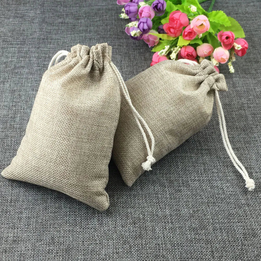 100pcs Fashion Natural Gifts Jute Bag Cotton Thread Drawstring Bags Jewelry Packaging Display For Wedding/Party/Birthday Pouch