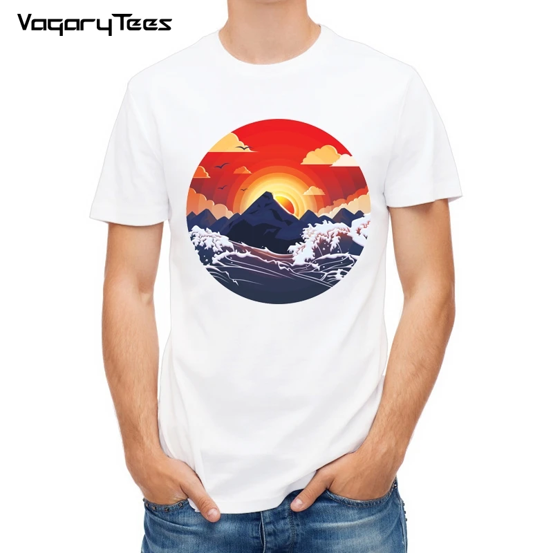 Formal Funny T Shirt For Newest Geometric Sunset Men Print T-Shirt For Men Casual Tshirt Pop