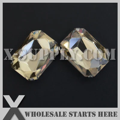 Preset Mounted Crystal Rhinestone Rectangle Octagon 18x27mm Lt.Col.Topaz in NICKEL Sew on Setting for Bag,Shoe