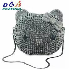 Cartoon Cat Face evening bag cartoon girl Handbags animal crystal Clutch bag diamond party Purse ladies prom Shoulder bag - AliExpress