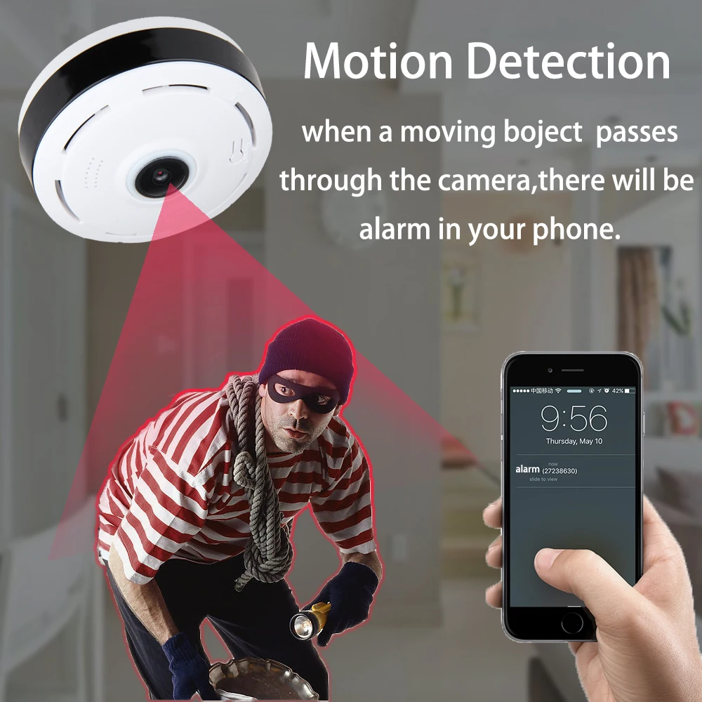 AOUERTK Panoramic Camera 1080P Two Way Audio SD Card Slot WiFi 360 Degree Full View WIFI Video IP Camera Mini CCTV VR Camera