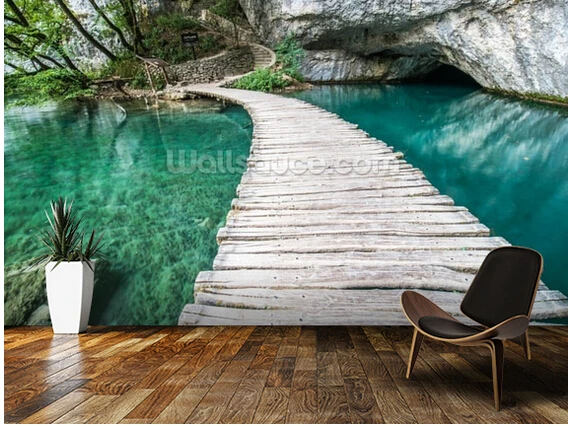 Custom natural scenery wallpaper,Plitvice Bridge,3D photo for living room bedroom kitchen wall wall waterproof PVC wallpaper