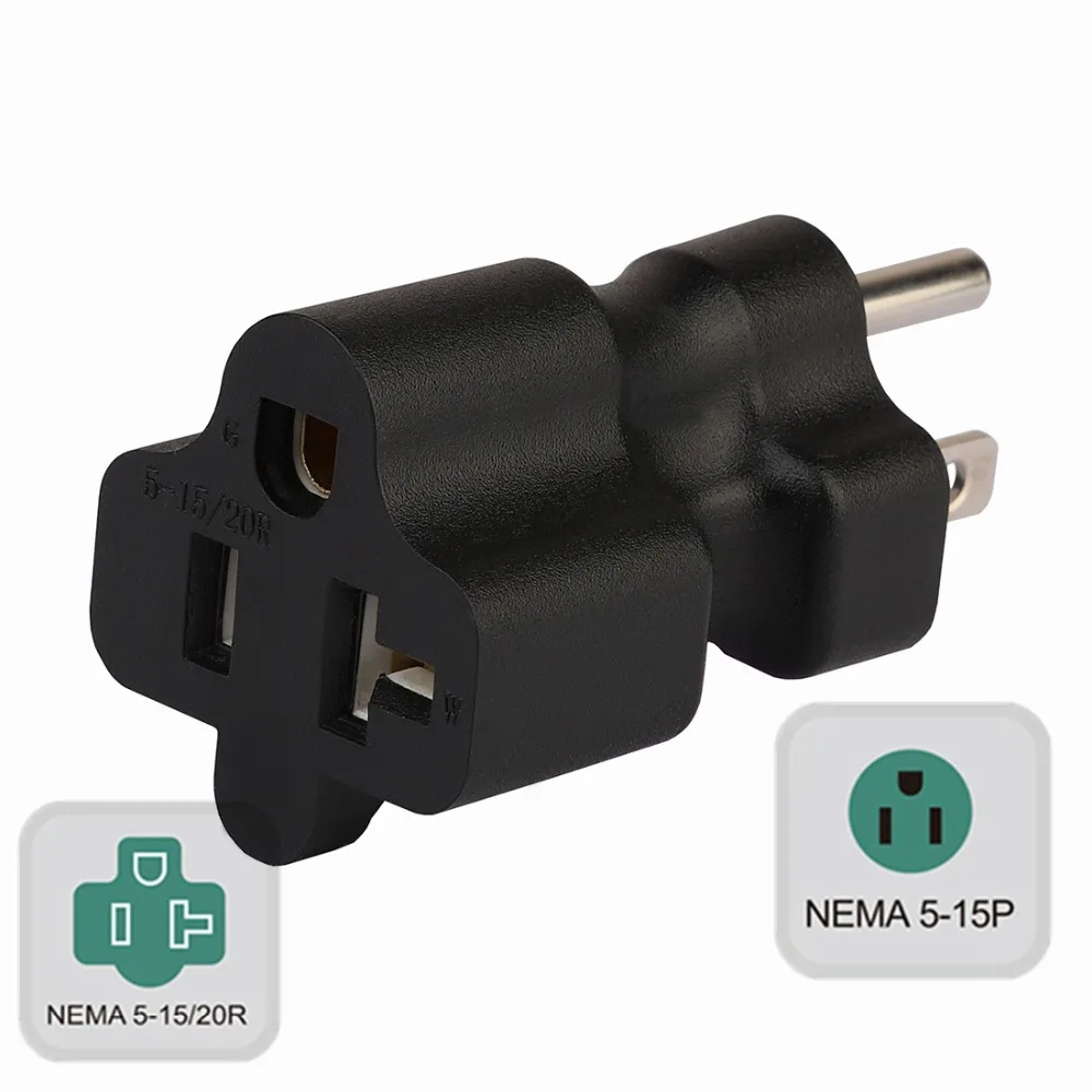 5-15P TO 5-15/20R Connector,Nema US 5-15P TO 5-20R Connector Converter Male To Female Socket Conversion Plug