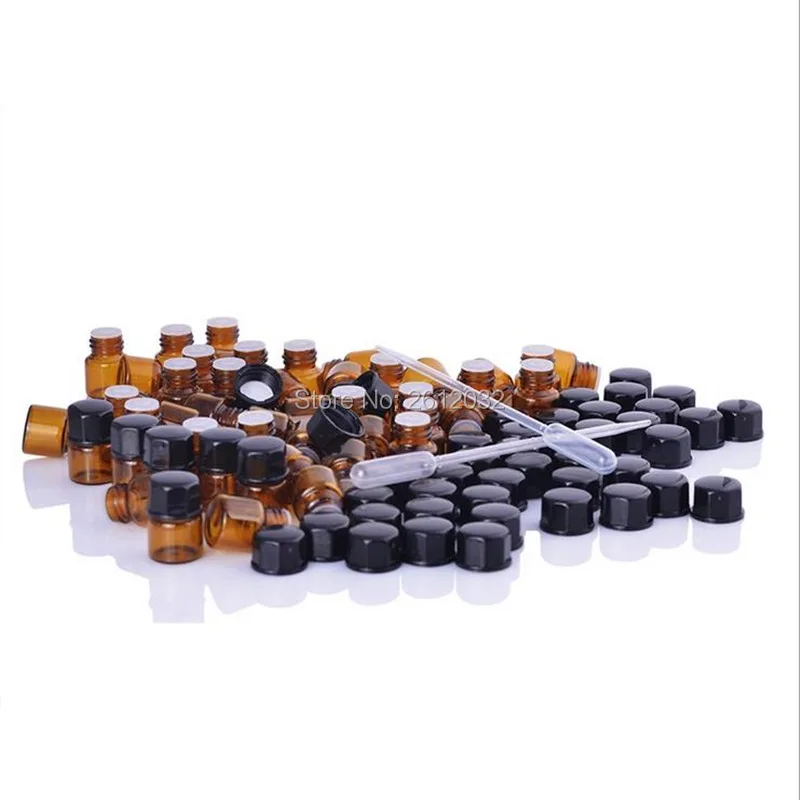 1ml,2ml,3ml Amber Glass Essential Oils Bottle With Black And White Lid Brown Glass Vials Perfume Container Refillable F2017302