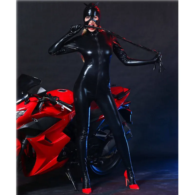 Latex Catsuit Faux Leather Cat Women Jumpsuit wetlook Stretch PVC Bodysuit Lingerie gay fetish Costume body sexy hot erotic suit