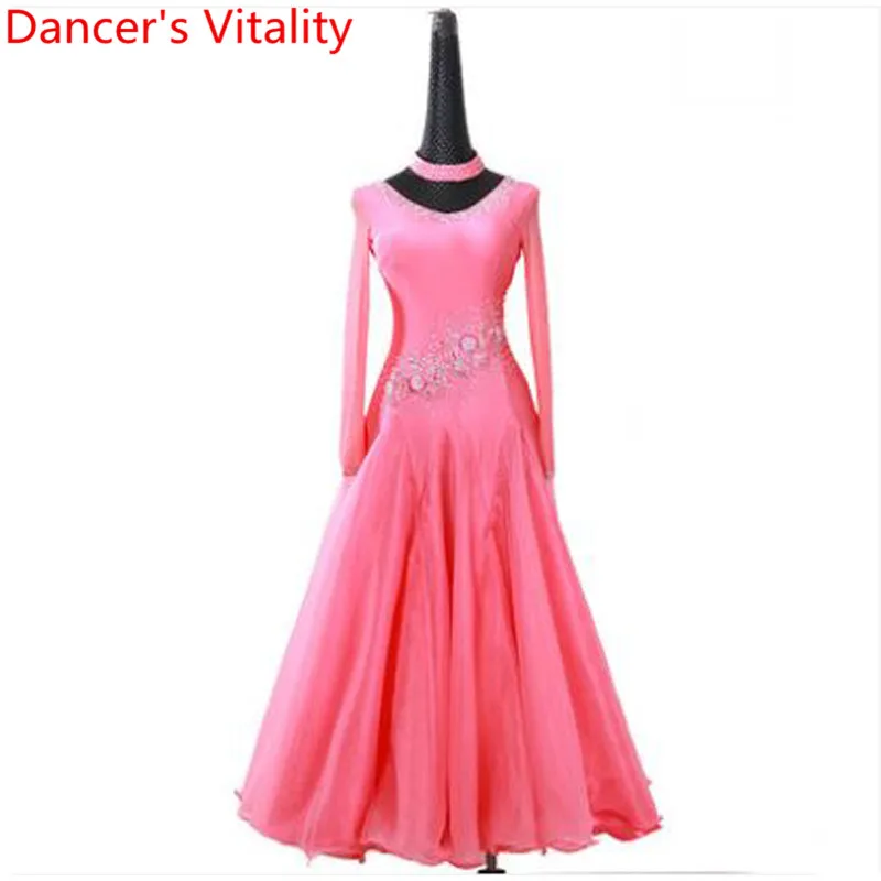 

Professional Women Ballroom Dance Dress 2019 Long Sleeves Big Swing Clothes Jazz Waltz Dance Performance Competition Costumes