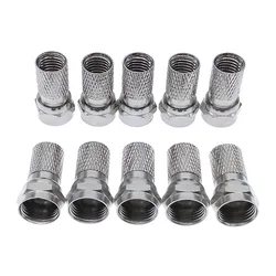 10 Pcs 75-5 F Connector Screw On Type For RG6 Satellite TV Antenna Coax Cable Twist-on Brass F Plug Connector