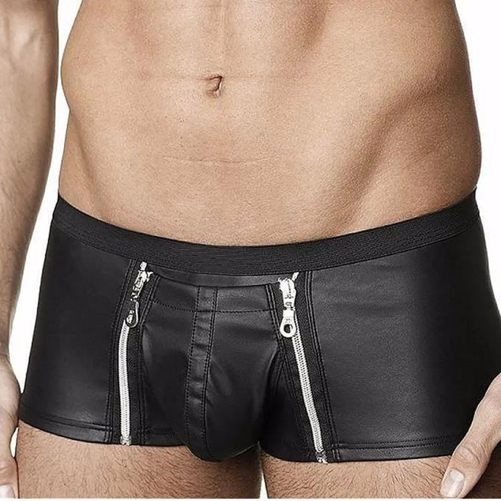 XXL Nuovo Sexy Boxer Degli Uomini In Pelle Nera Tedesco Fetish Chiusura Lampo Della Biforcazione Aperta Della Biancheria Intima Esotico Maschio Club Boxer Hombre