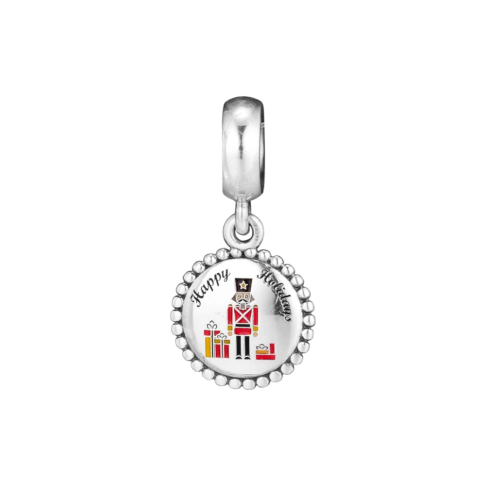 

100% 925 Sterling Silver Nutcracker Soldier Dangle Charm Red Enamel Fit Europe Bracelets Charms Pendant Necklace for Women Gift