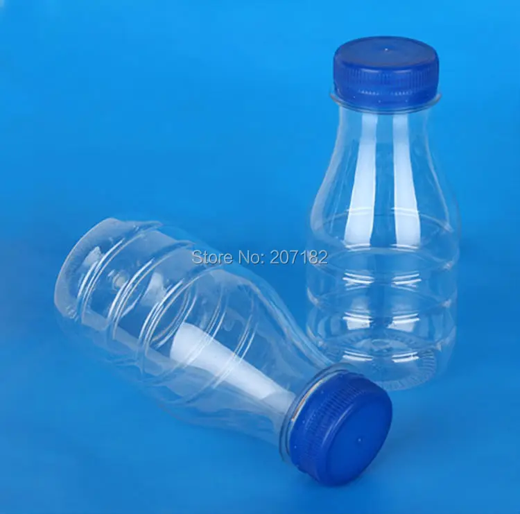 (100PCS/Pack) 200ml Transparent PET Plastic Bottle, Beverage Bottle, Milk Bottle, Yogurt Bottle--Blue & White Cap Available