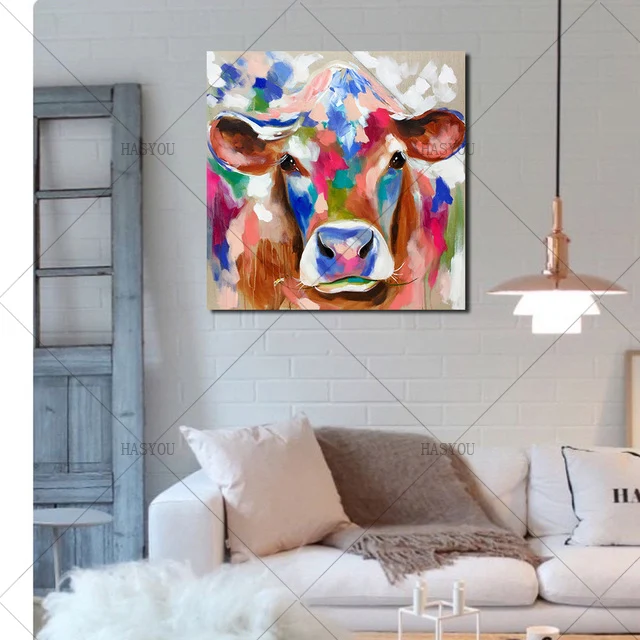 

100% ручная роспись Картина маслом корова Картина на холсте Современная Абстрактная настенная художественная картина для гостиной украшение дома