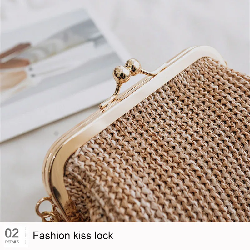 Small Crossbody Boho Bags For Women Evening Clutch Bags Hasp Ladies Handbag Female Straw Beach Rattan Women Messenger Bag