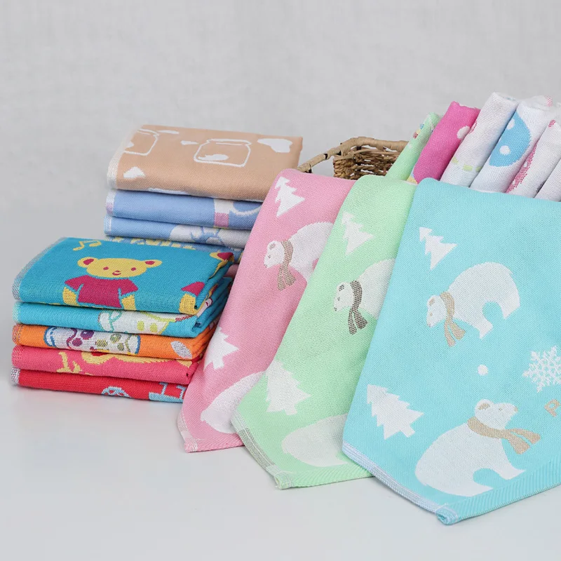 Baby's Animal Patterns Gauze Cotton Fabric Hand Towel, Home Cleaning Face Towel, High Quality, Wholesale, 26x26cm